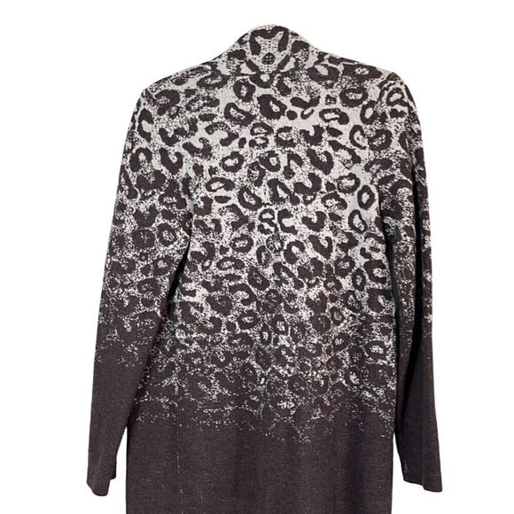Chicos Sweater Women S Black Open Twee Wool Animal Print Neutral Jacket Stretch - Picture 6 of 11
